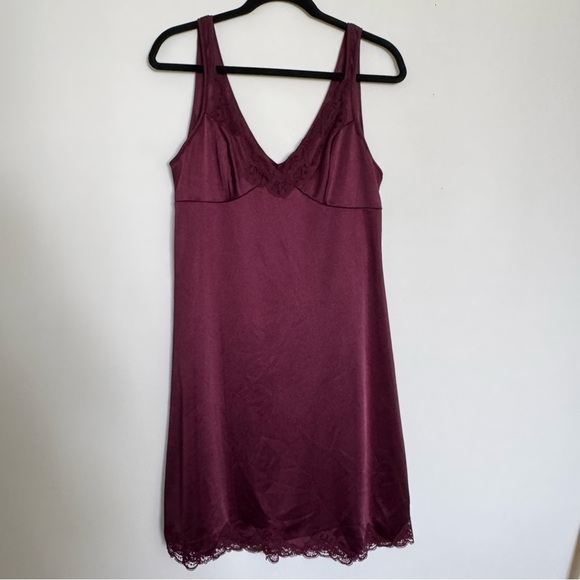 Vintage Dresses & Skirts - Vintage Charnos UK Burgundy Lace Detail Slip Dress Whimsigoth Babydoll 18 UK